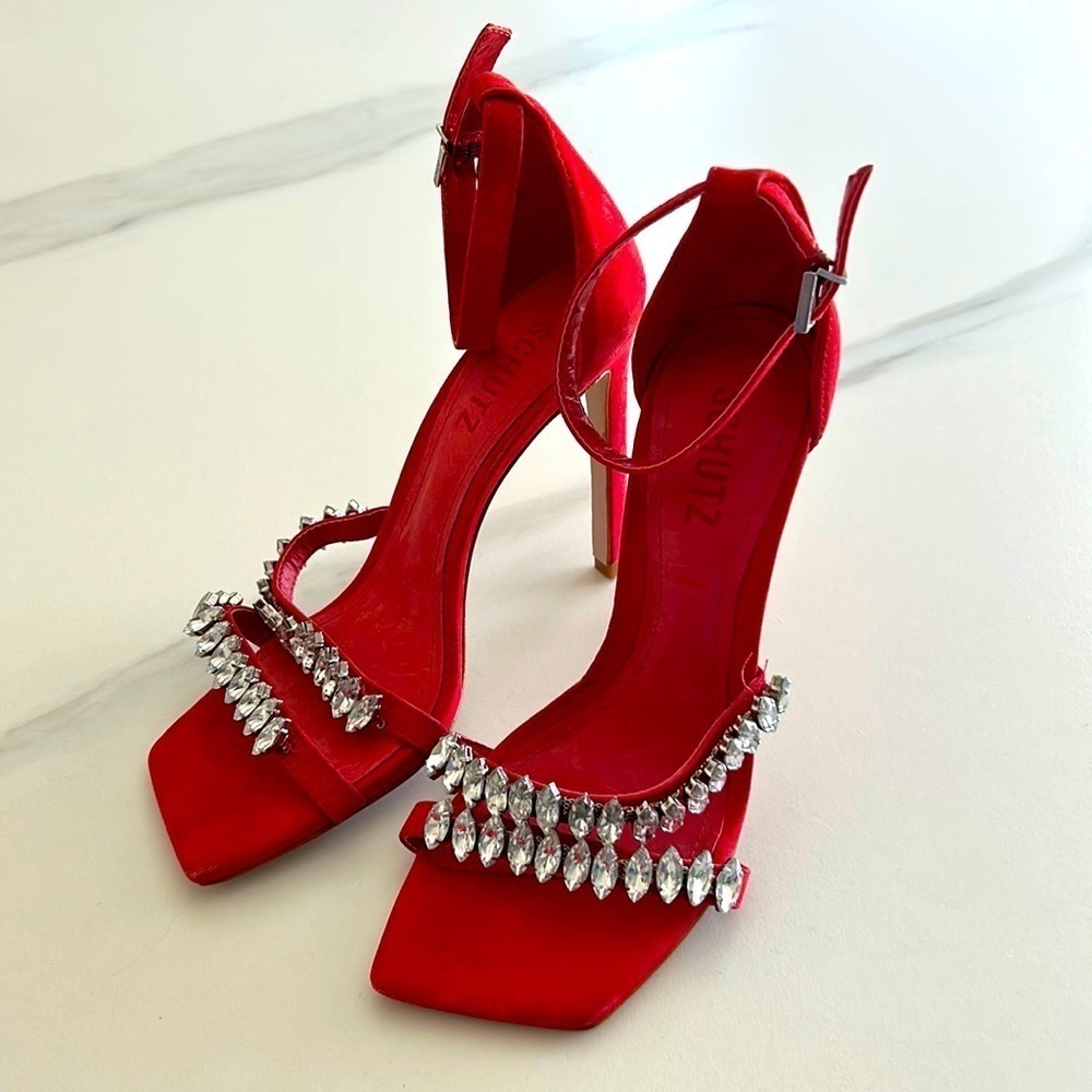 SCHUTZ Red Heels with Silver Accents